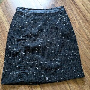 Milly size 4 black tweed textured mini skirt, pleather waistband, made in USA